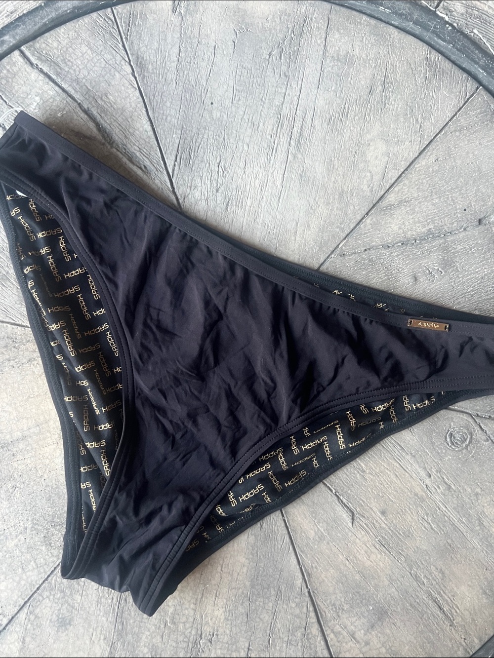 Great SAPPH Black Bikini Bottom with Inner Logo Trim US size 12 14.      B35